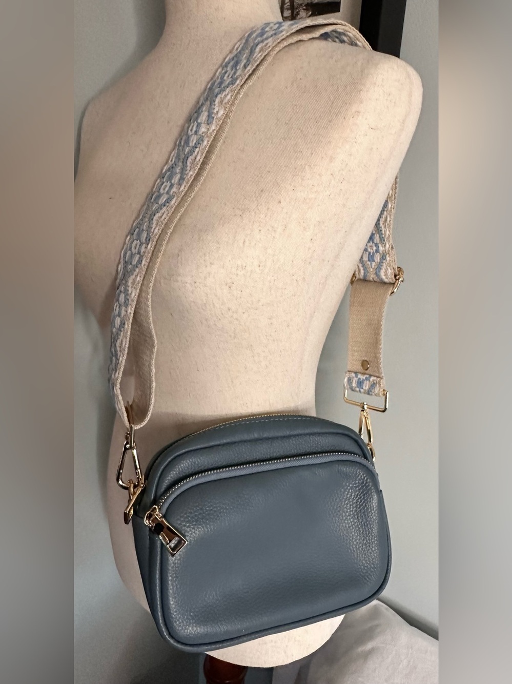 Pom Pom London Original crossbody bag in slate blue - Picture 4 of 16
